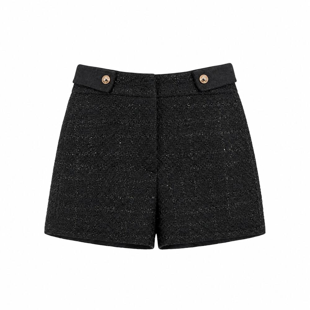 NWT Guess Clarissa Tweed Shorts Black Metallic Boucle Gold Buttons Women's XS